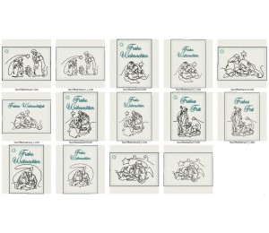 Stickserie - ITH Postkarten Stern über Bethlehem Line Art